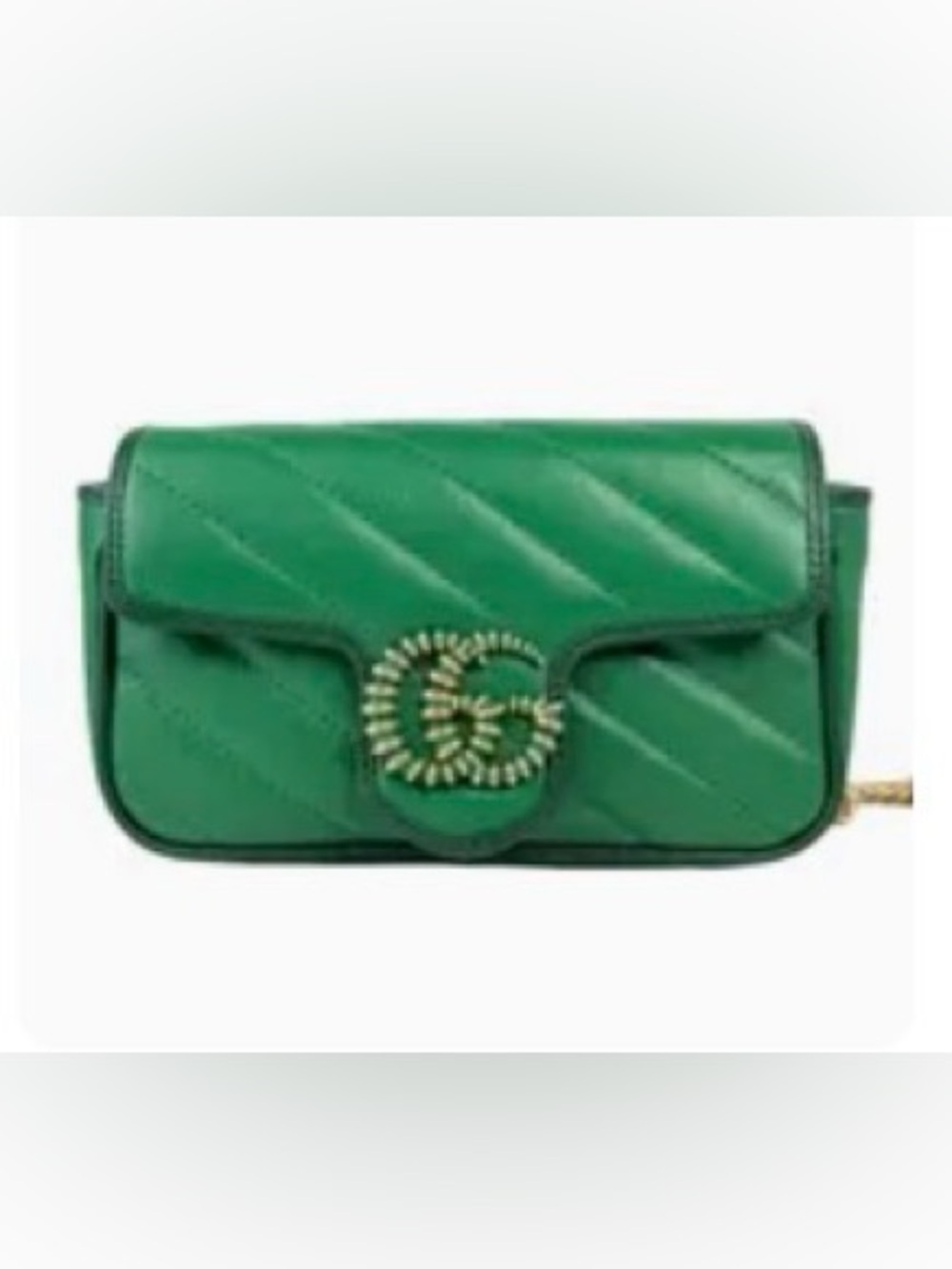 GUCCI Torchon GG Marmont Super Mini Azalea Matelasse Gold Hardware Green leather